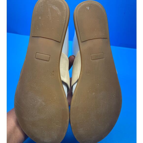 Unity In Diversity Leather Sandals Beige Bow Thong Toe Shoes Size 40 - Picture 5 of 9